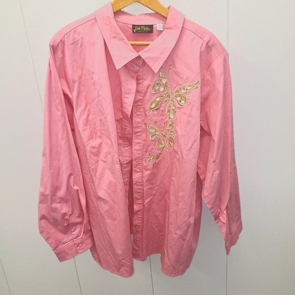 Bob Mackie Tops - Bob Mackie Pink Butterfly Button Up Shirt 3X
